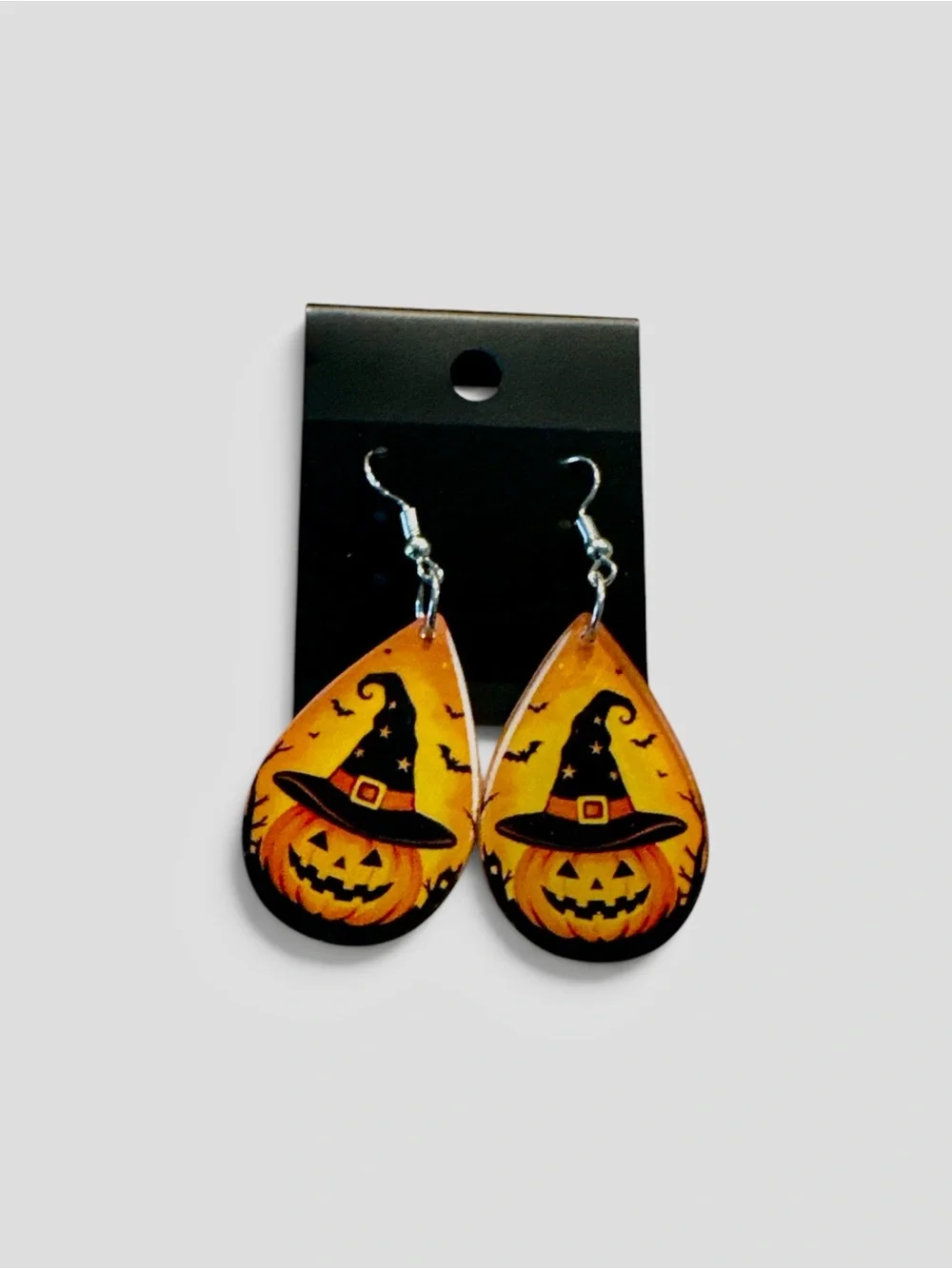 Halloween Pumpkin Witch Hat Teardrop Earrings - Orange